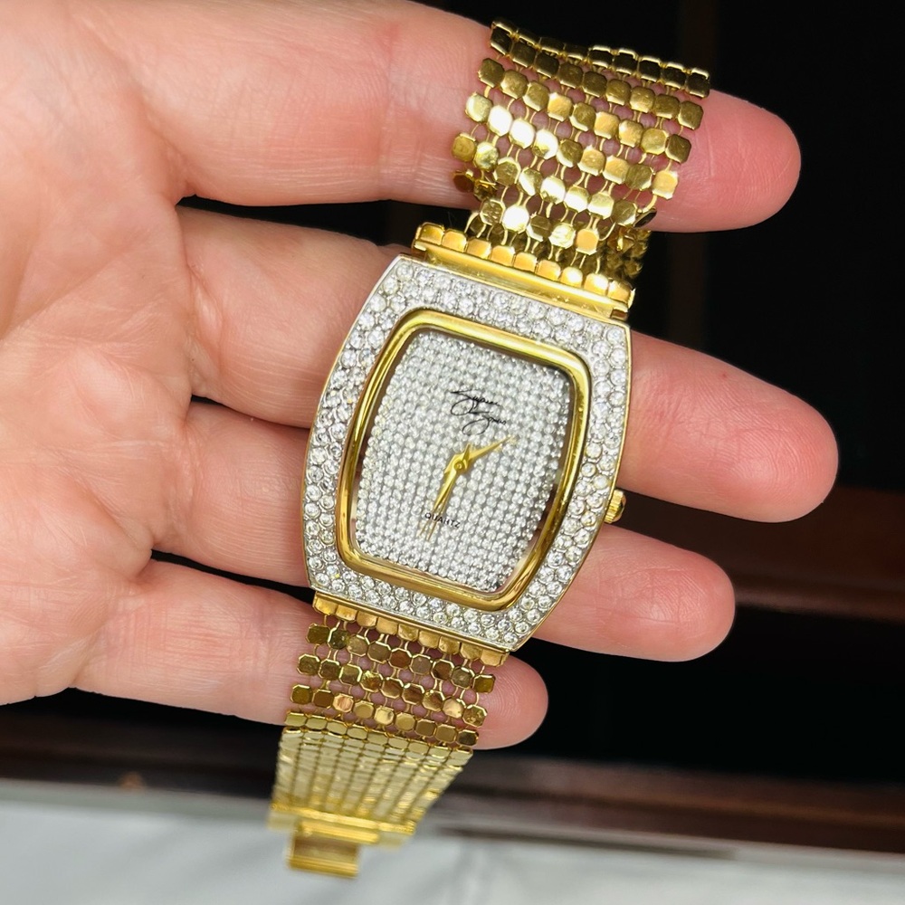 Suzanne Somers Crystal With Gold Tone Mesh Bracelet Watch